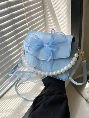 Pearl and Bow Tie Design Shoulder Bag for Girls